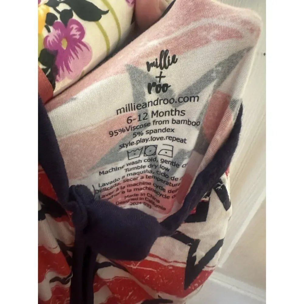 Millie and Roo bamboo Patriotic Red White Blue Stars Pajama sleeper 6-12 mo - Picture 3 of 3